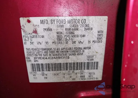 2010 Ford Edge Sel из США, поврежденный, VIN 2FMDK4JC2ABB53132